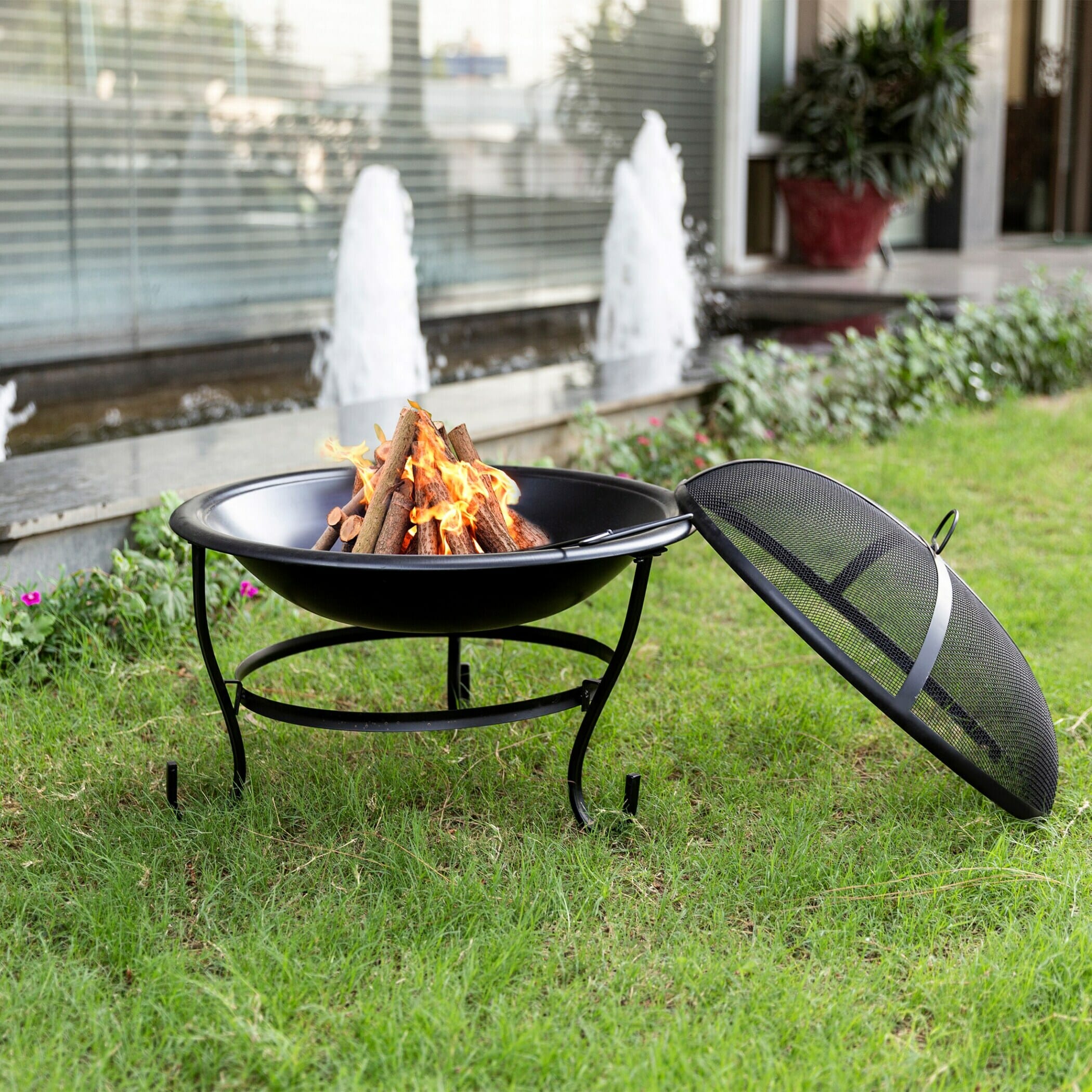 29 Inch Outdoor Iron Fire Pit Set With